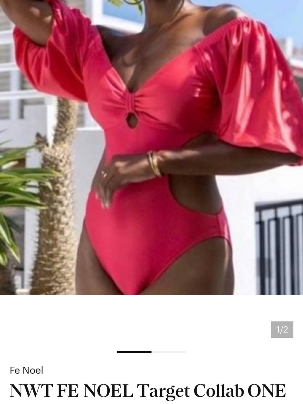 Fe Noel women’s ' Off-Shoulder One-Piece Swimsuit in Bright Pink